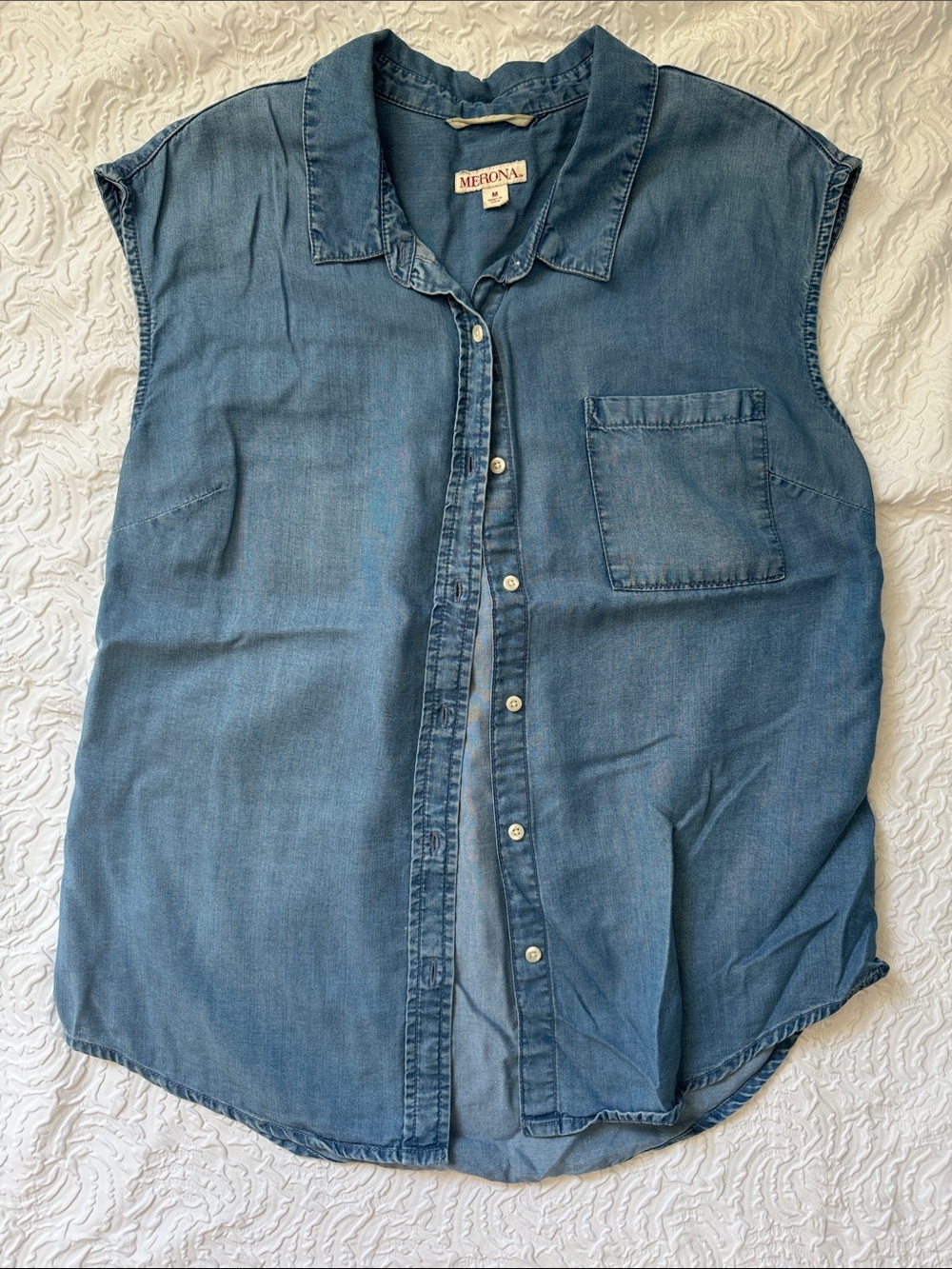 Merona Sleeveless Denim-Look Button-Front Shirt - Blue
